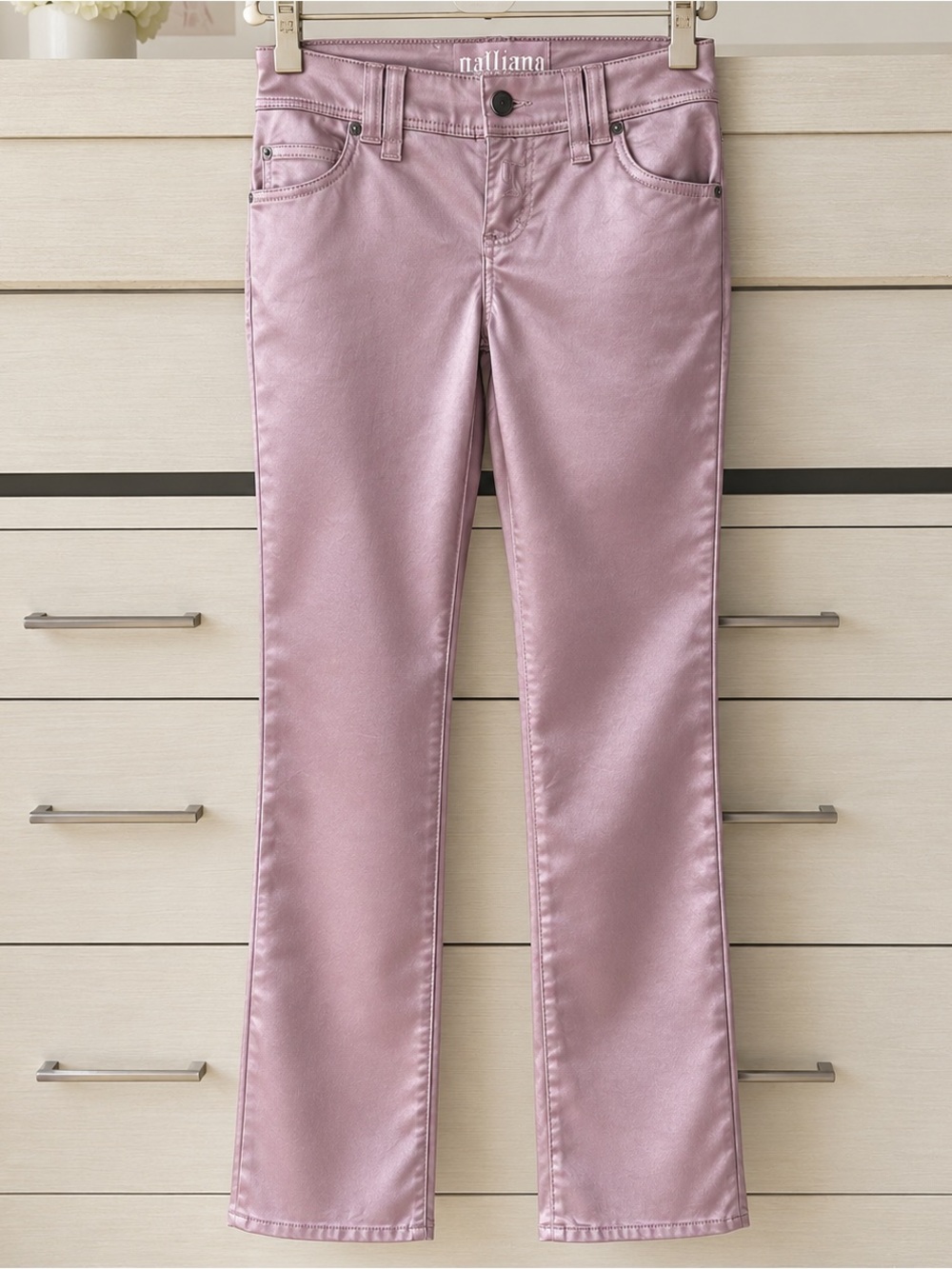 Galliano Satin Straight-Leg Jeans in Dusty Rose